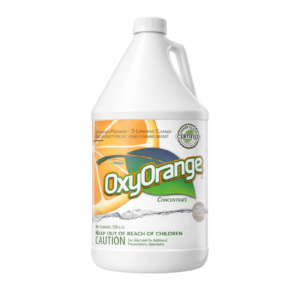 Oxy Orange is a versatile, all-purpose cleaner designed to clean grease, grime, organic soils, and odor-causing residues from a wide variety of surfaces—without the use of harsh chemicals. Formulated with hydrogen peroxide and d-limonene, Oxy Orange provides effective cleaning performance while supporting a safer cleaning environment. The formula is free from acids, alcohol, amines, ammonia, caustics, chlorine bleach, glycol ethers, phosphates, quaternary ammonium compounds, dyes, and added fragrances, making it suitable for routine cleaning applications.