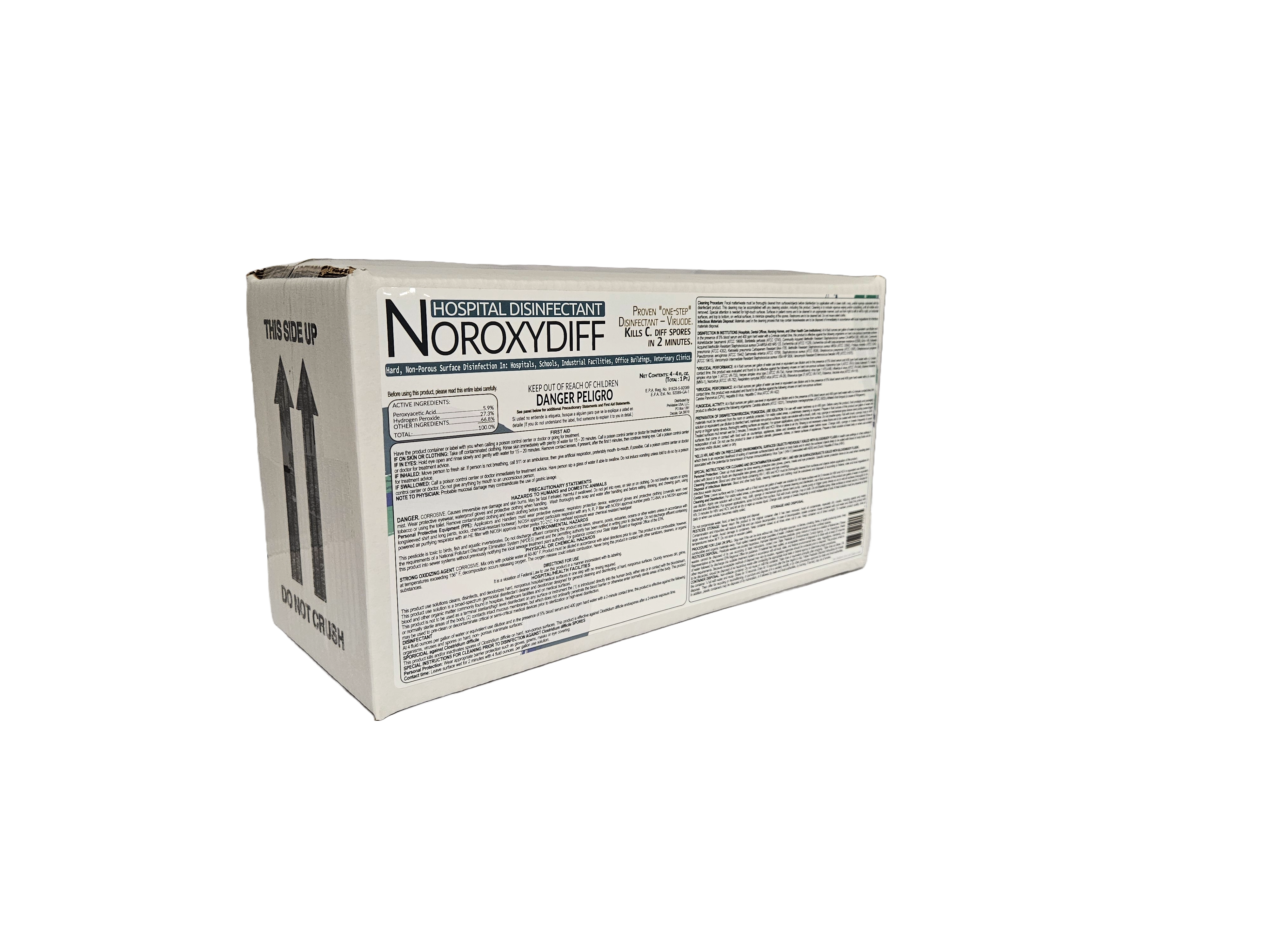Broad-Spectrum Disinfectant & Cleaner This concentrated, hospital-grade disinfectant is effective in just 2 minutes against Clostridium difficile (C. difficile) spores and other harmful pathogens. Designed for daily use in healthcare environments, it simplifies cleaning and disinfecting by eliminating the need for a separate sporicide.
